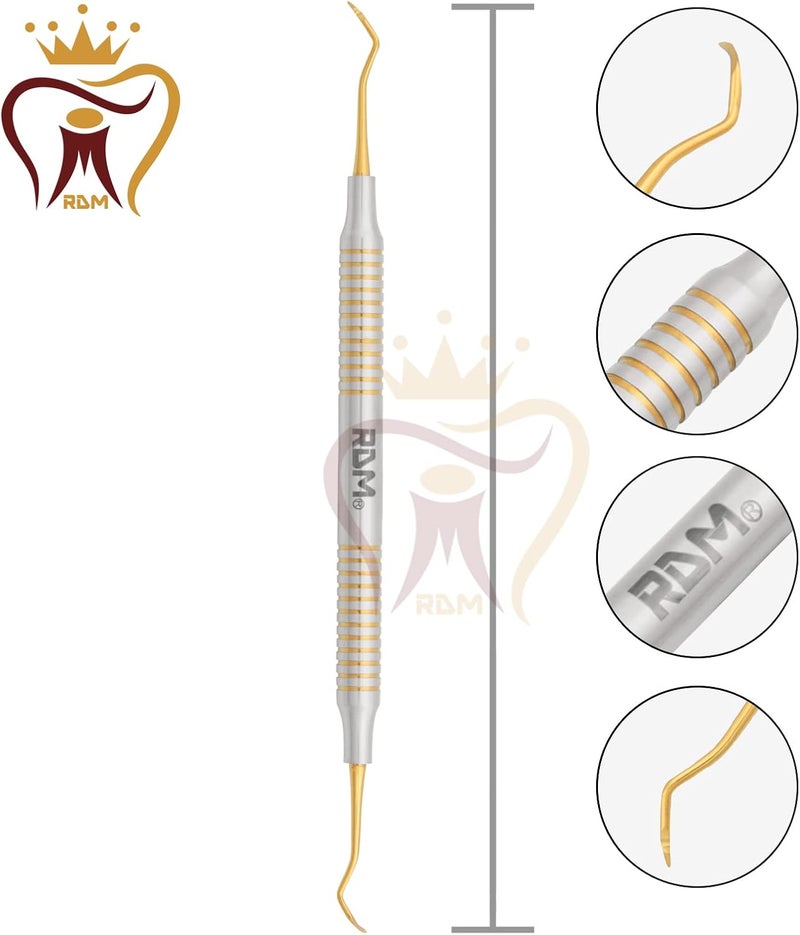 RDM Dental Sickle Scaler 204s Anterior Posterior Implant Periodontic Hollow Handle Instrument (Gold Titanium Coated) - Image 5